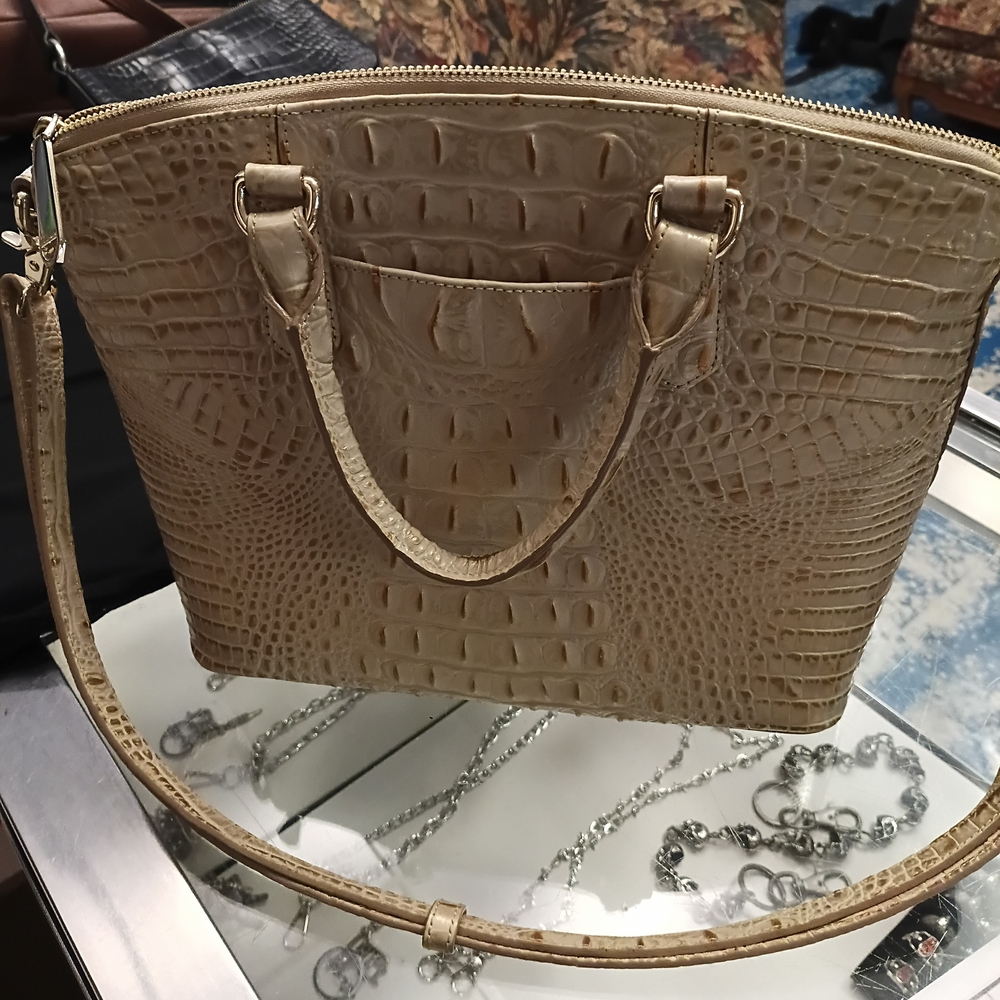 Brahmin Tan Croc-Embossed Satchel